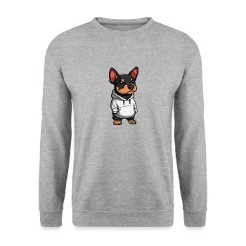 Doberman Hund Lustig - Unisex Pullover - Weißgrau meliert - Vorne - Alina (178cm) & Michal (187cm)