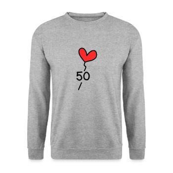 50. 50 JAHRE. 50-jähriges JUBILÄUM. GEBURTSTAG 50 JAHRE. - Unisex Pullover - Weißgrau meliert - Vorne - Alina (178cm) & Michal (187cm)
