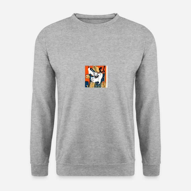 Katzen im Japanischen Kunst Stil 4 - Unisex Pullover - Weißgrau meliert
