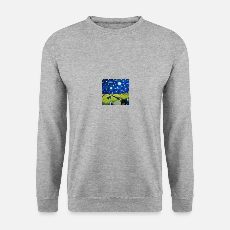 Katzen in der "starry night" - Unisex Pullover - Weißgrau meliert