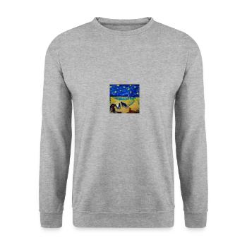 Katzen in van Goghs starry night - Unisex Pullover - Weißgrau meliert - Vorne - Alina (178cm) & Michal (187cm)