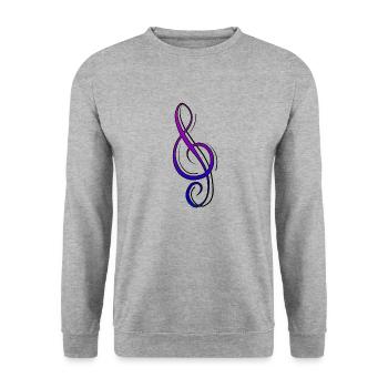 Notenschlüssel Lila-Blau - Unisex Pullover - Weißgrau meliert - Vorne - Alina (178cm) & Michal (187cm)