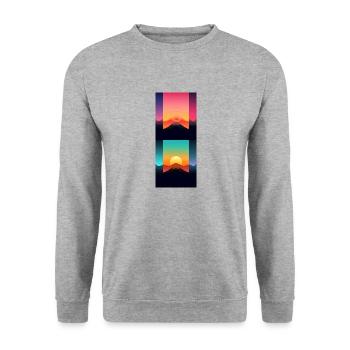 Gebirgslandschaft Geometrische Kunst - Unisex Pullover - Weißgrau meliert - Vorne - Alina (178cm) & Michal (187cm)