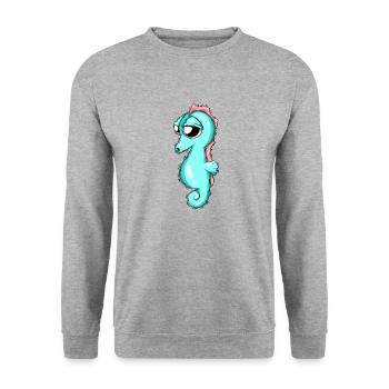 Seepferd - Unisex Pullover - Weißgrau meliert - Vorne - Alina (178cm) & Michal (187cm)