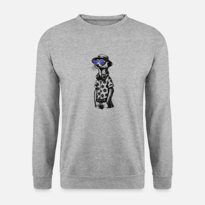Hipster Erdmännchen mit Sonnenbrille & Kopfhörern - Unisex Pullover - Weißgrau meliert