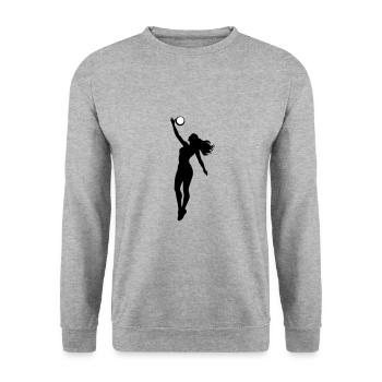 Volleyball Spielerin Symbol - Unisex Pullover - Weißgrau meliert - Vorne - Alina (178cm) & Michal (187cm)