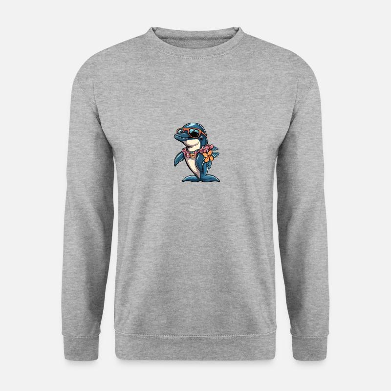 Delfin Comic Urlaub - Unisex Pullover - Weißgrau meliert