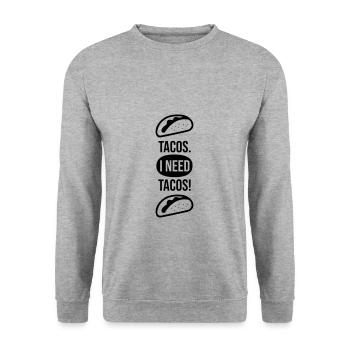 TACOS. I NEED TACOS! (v) - Unisex Pullover - Weißgrau meliert - Vorne - Alina (178cm) & Michal (187cm)