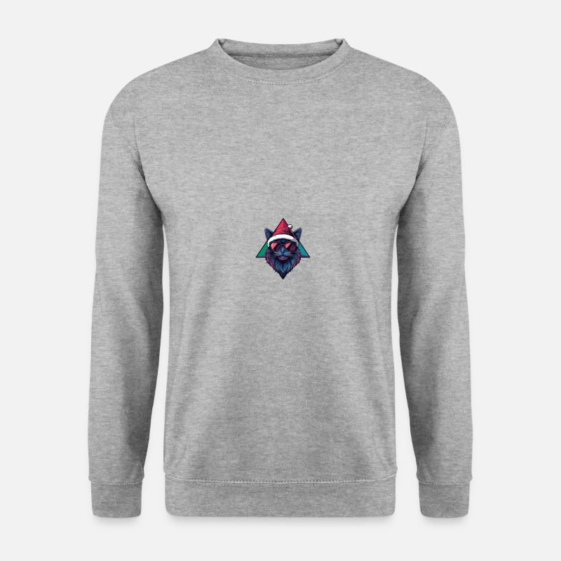 Katze Weihnachten Cool - Unisex Pullover - Weißgrau meliert