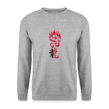 Tribal Dragon - Sweat-shirt Unisexe - gris chiné - Devant - Alina (178cm) & Michal (187cm)