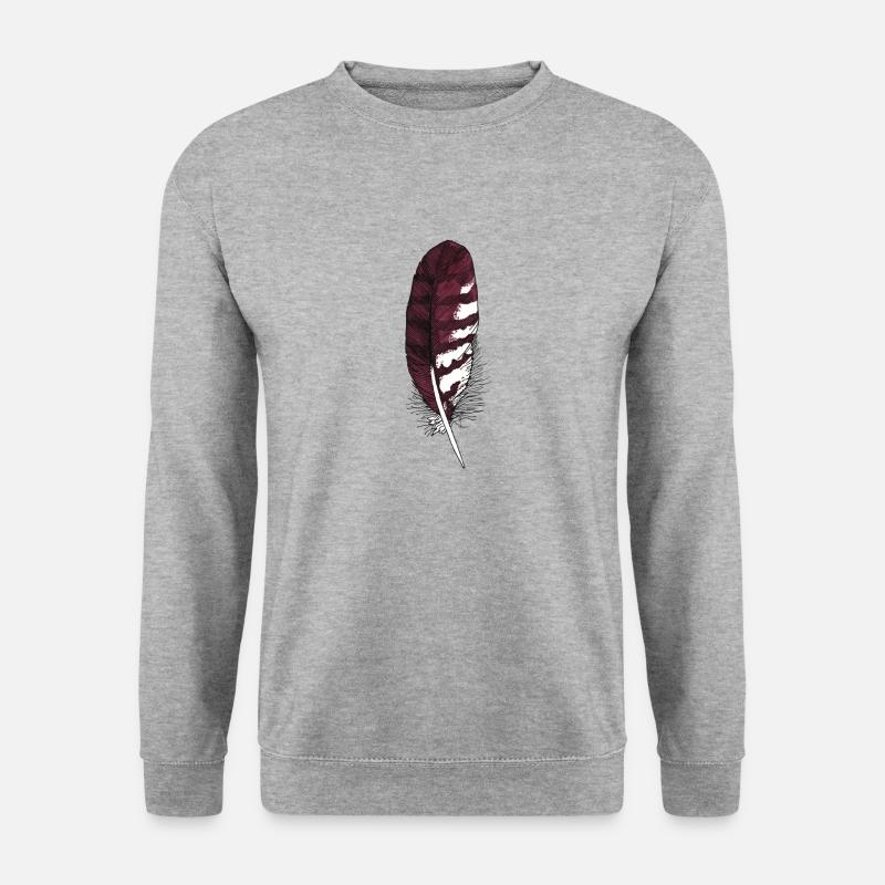 Kleine Feder Braun Handgezeichnet (Mäusebussard) - Unisex Pullover - Weißgrau meliert