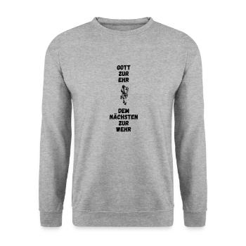 Gott zur Ehr dem Nächsten zur Wehr - Unisex Pullover - Weißgrau meliert - Vorne - Alina (178cm) & Michal (187cm)