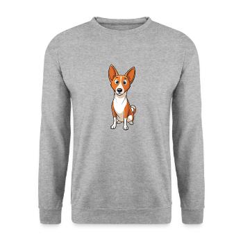 Neugieriger Basenji hört aufmerksam zu - Unisex Pullover - Weißgrau meliert - Vorne - Alina (178cm) & Michal (187cm)