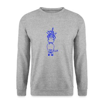 Einhorn Albern Witzig Lustig Komisch Comic Cartoon - Unisex Pullover - Weißgrau meliert - Vorne - Alina (178cm) & Michal (187cm)