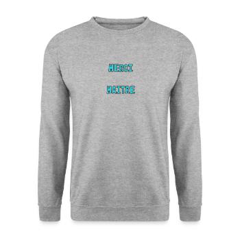 MEISTER. VIELEN DANK. DANKE, MEISTER. MEISTER. MEISTER-GESCHENK - Unisex Pullover - Weißgrau meliert - Vorne - Alina (178cm) & Michal (187cm)