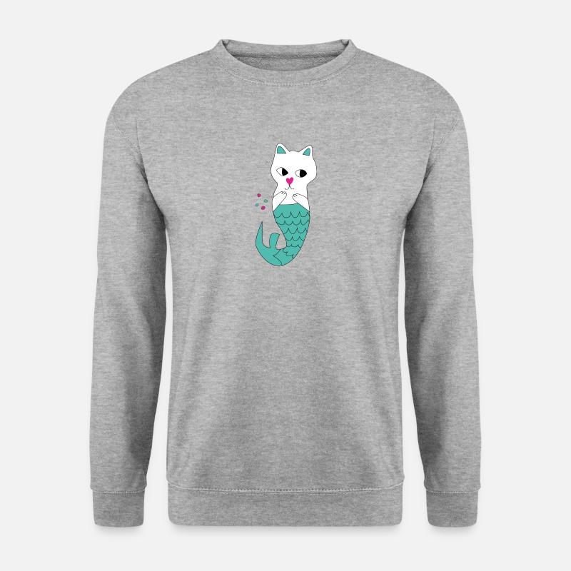 Katze Meerjungfrau - Unisex Pullover - Weißgrau meliert