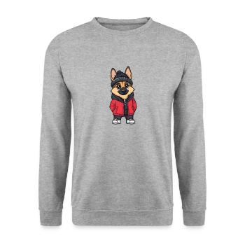 Schäferhund Hund Winter - Unisex Pullover - Weißgrau meliert - Vorne - Alina (178cm) & Michal (187cm)