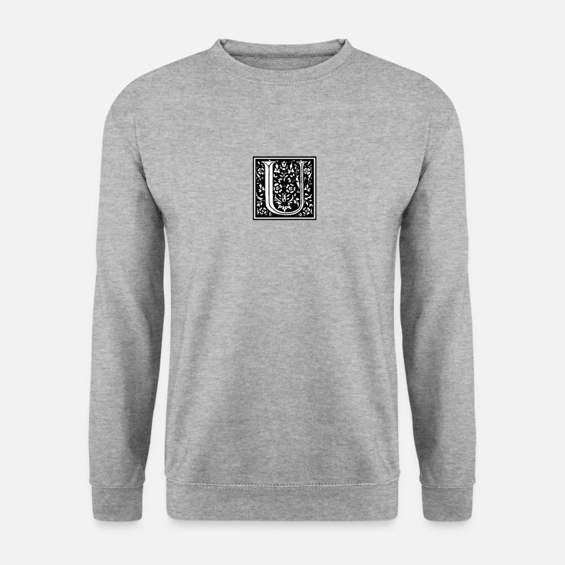 Blumenbuchstabe U - Einzelbriefe / Aufkleber - Unisex Pullover - Weißgrau meliert