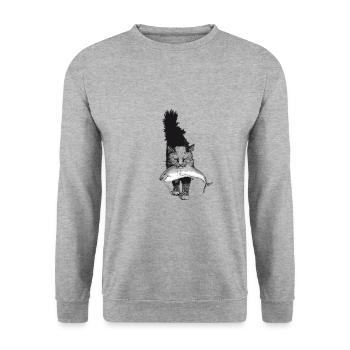 Shark-Cat - Unisex Pullover - Weißgrau meliert - Vorne - Alina (178cm) & Michal (187cm)