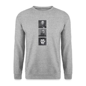 Historische Porträts mit anarchistischem Slogan - Unisex Pullover - Weißgrau meliert - Vorne - Alina (178cm) & Michal (187cm)