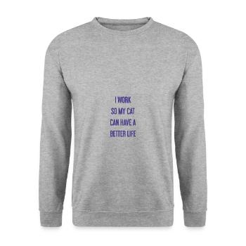 Für ein besseres Katzenleben arbeite ich! - Unisex Pullover - Weißgrau meliert - Vorne - Alina (178cm) & Michal (187cm)
