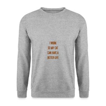 Für ein besseres Katzenleben arbeite ich! - Unisex Pullover - Weißgrau meliert - Vorne - Alina (178cm) & Michal (187cm)