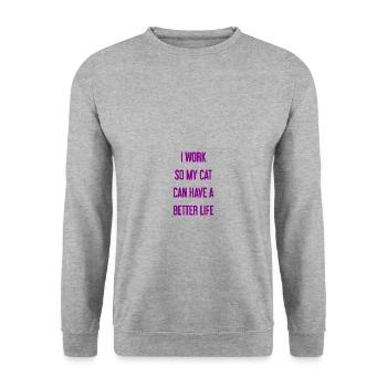 Für ein besseres Katzenleben arbeite ich! - Unisex Pullover - Weißgrau meliert - Vorne - Alina (178cm) & Michal (187cm)