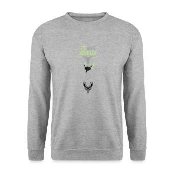 75 ans ane nid verre cerf rebus anniversaire - Sweat-shirt Unisexe - gris chiné - Devant - Alina (178cm) & Michal (187cm)
