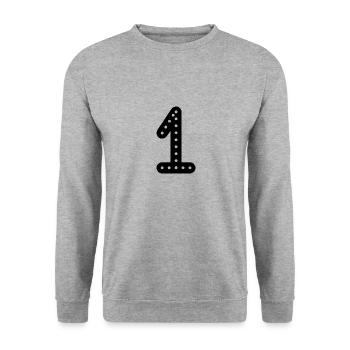 1. 1 AN. 1er ANNIVERSAIRE. ANNIVERSAIRE 1 AN - Sweat-shirt Unisexe - gris chiné - Devant - Alina (178cm) & Michal (187cm)