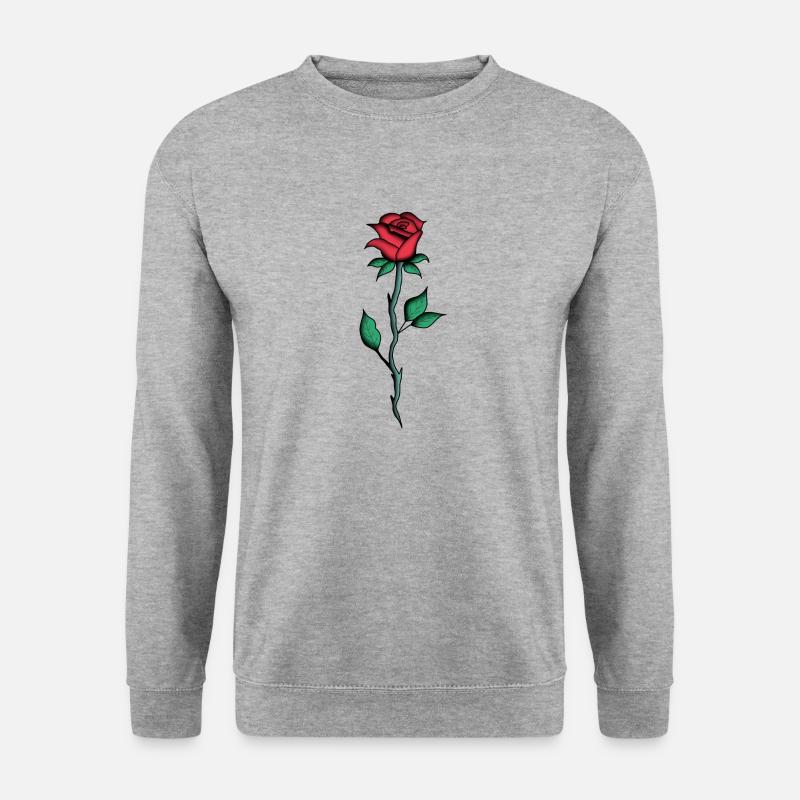 Rote Rose - Zeichnung, Kunst - Unisex Pullover - Weißgrau meliert