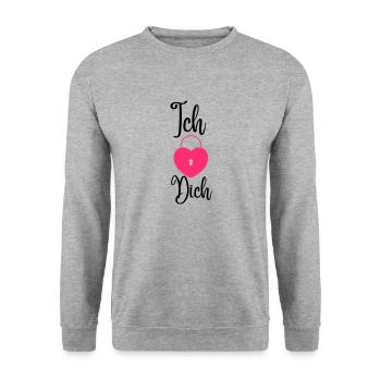"Ich Liebe Dich" Design, mit Schloss Motiv,14.2 - Unisex Pullover - Weißgrau meliert - Vorne - Alina (178cm) & Michal (187cm)