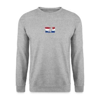 Porträt im Trikolor-Pinsel - Unisex Pullover - Weißgrau meliert - Vorne - Alina (178cm) & Michal (187cm)