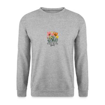 Focus on the Good – Floral Positivity Design - Unisex Sweatshirt - salt & pepper - Front - Alina (178cm) & Michal (187cm)