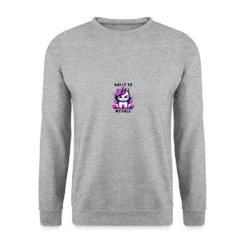 Say it to my face - Unisex Pullover - Weißgrau meliert - Vorne - Alina (178cm) & Michal (187cm)