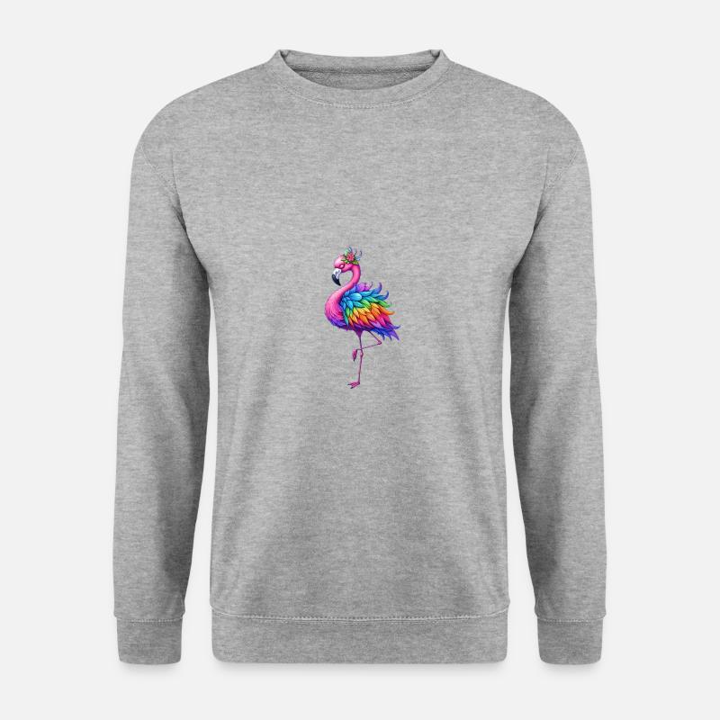 Schöner Flamingo - Unisex Pullover - Weißgrau meliert