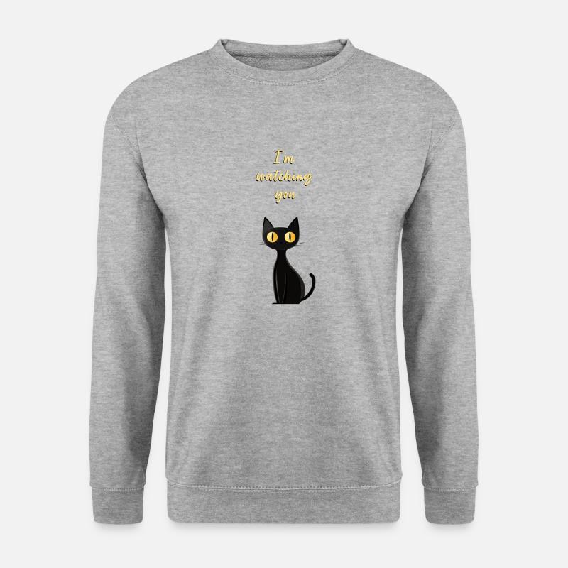 "I am Watching You" – Stilvolles Katzendesign - Unisex Pullover - Weißgrau meliert
