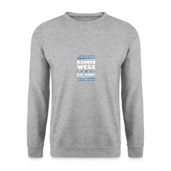 Dorfkind Bauer Landei Landleben Geschenk - Unisex Pullover - Weißgrau meliert - Vorne - Alina (178cm) & Michal (187cm)