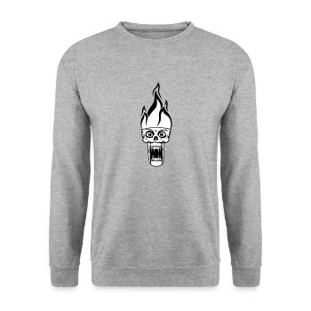hoelle monster boese horror halloween kopf gesicht - Unisex Pullover - Weißgrau meliert - Vorne - Alina (178cm) & Michal (187cm)