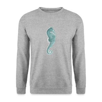"Seahorse", Boho Line Art Design, Ocean Series - Unisex Sweatshirt - salt & pepper - Front - Alina (178cm) & Michal (187cm)