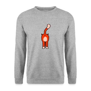 Stehende Lustige Katze von Hinten Rückseite Arsch - Unisex Pullover - Weißgrau meliert - Vorne - Alina (178cm) & Michal (187cm)
