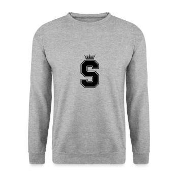 buchstabe S Krone - Unisex Pullover - Weißgrau meliert - Vorne - Alina (178cm) & Michal (187cm)
