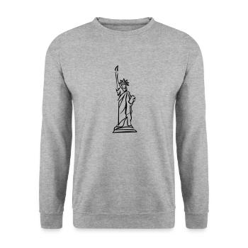 Freiheitsstatue Line Art - Minimalistisch - Unisex Pullover - Weißgrau meliert - Vorne - Alina (178cm) & Michal (187cm)