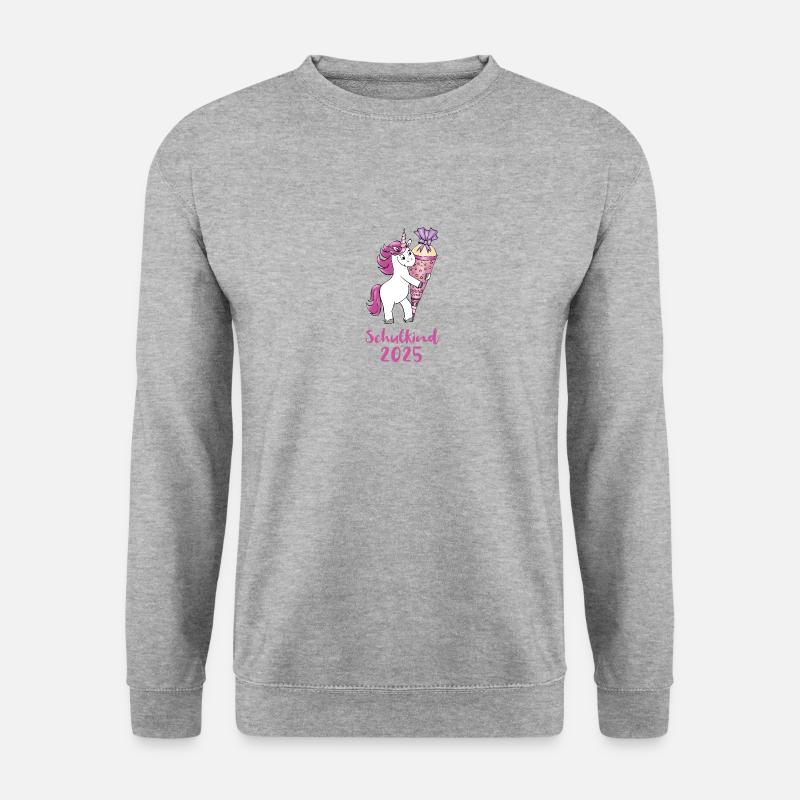 Einhorn mit Zuckertüte Einschulung Schulkind 2025 - Unisex Pullover - Weißgrau meliert