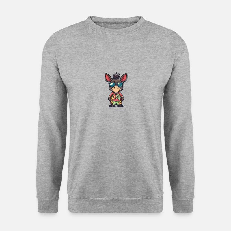 Esel Comic Urlaub - Unisex Pullover - Weißgrau meliert