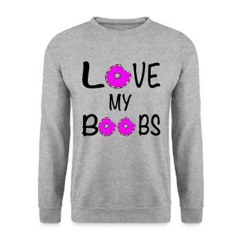 Love my Boobs / Donut / Sprüche / Trend - Unisex Pullover - Weißgrau meliert - Vorne - Alina (178cm) & Michal (187cm)
