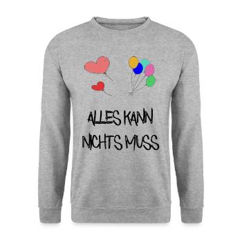 Alles kann nichts muss / lustig / Trend / Sprüche - Unisex Pullover - Weißgrau meliert - Vorne - Alina (178cm) & Michal (187cm)