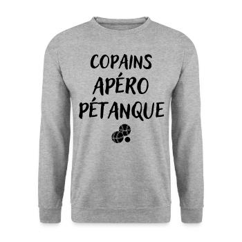 Copain Apéro Pétanque cadeau homme papi retraite - Sweat-shirt Unisexe - gris chiné - Devant - Alina (178cm) & Michal (187cm)