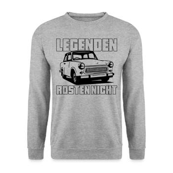 Farbe änderbar | Trabi Trabbi  Pappe DDR - Unisex Pullover - Weißgrau meliert - Vorne - Alina (178cm) & Michal (187cm)