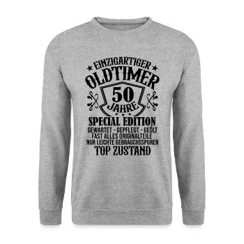 50. Geburtstag Mann Männer 50 Jahre Geschenk - Unisex Pullover - Weißgrau meliert - Vorne - Alina (178cm) & Michal (187cm)