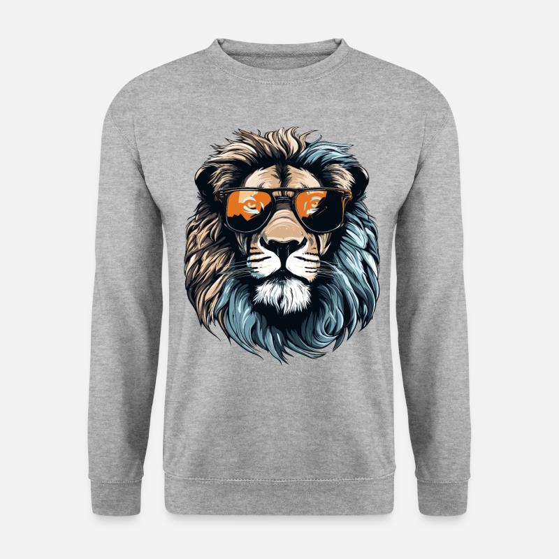 Löwe mit Sonnenbrille - Unisex Pullover - Weißgrau meliert